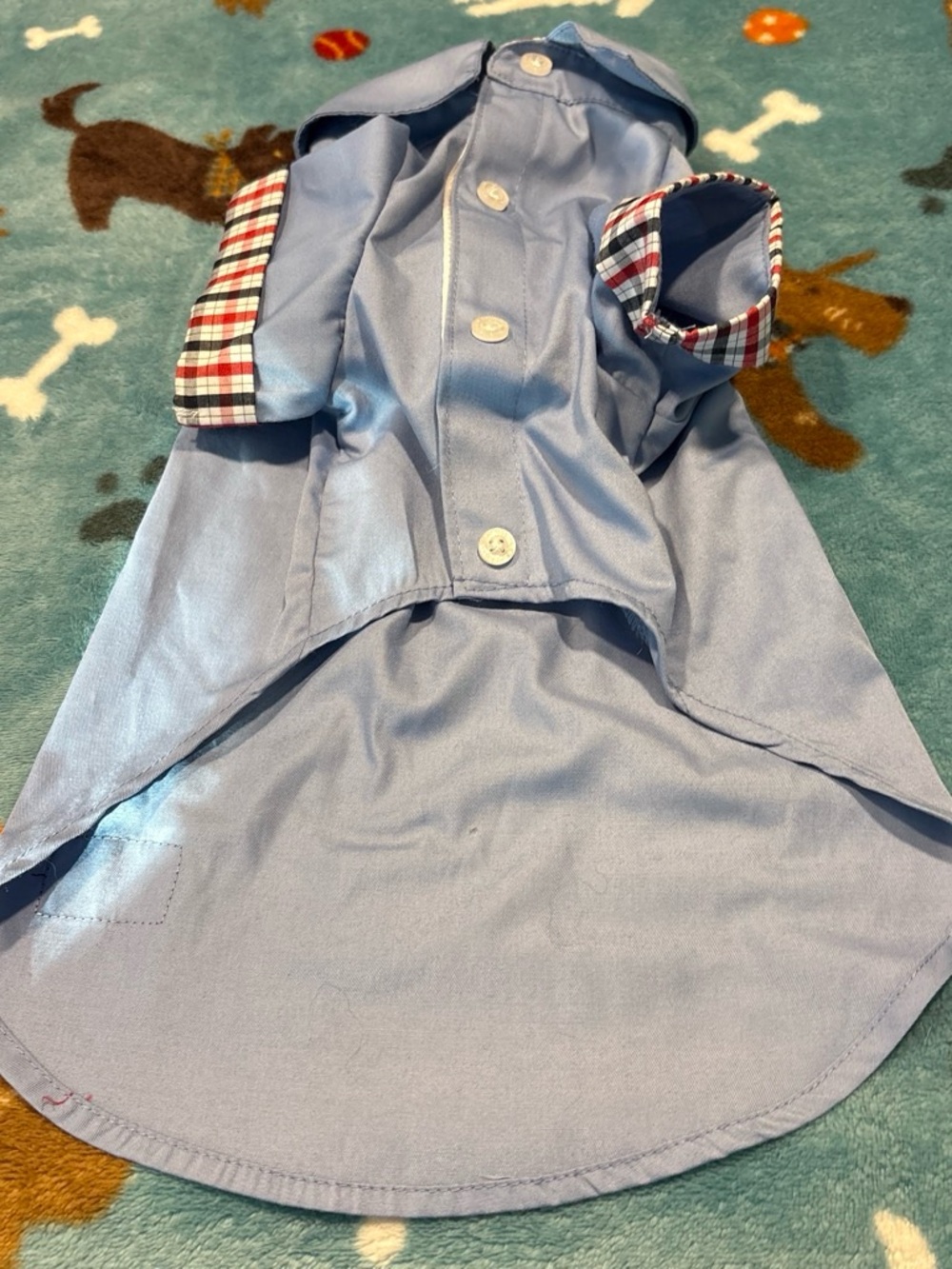 Light Blue Plaid-Trim Small Pet Shirt